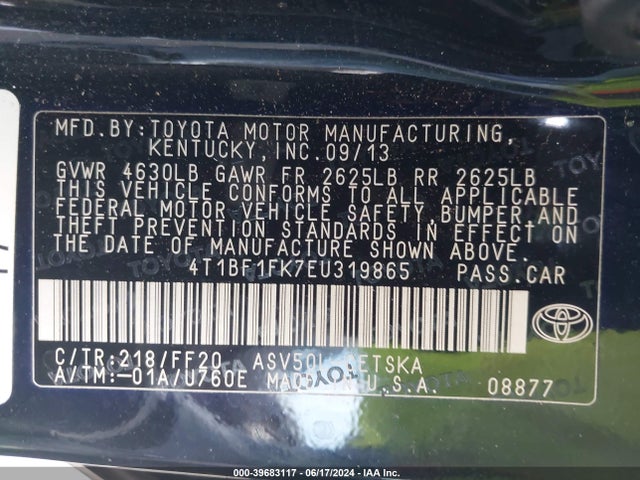 Toyota CAMRY SE 2014 4T1BF1FK7EU319865 Image 9