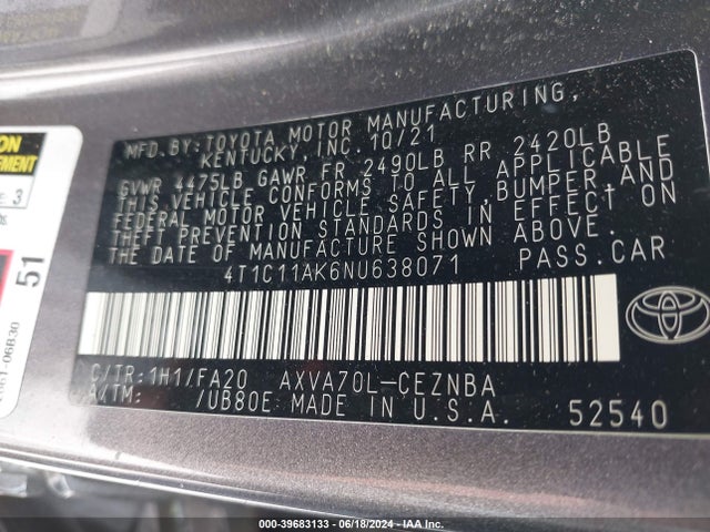 Toyota CAMRY LE 2022 4T1C11AK6NU638071 Image 9