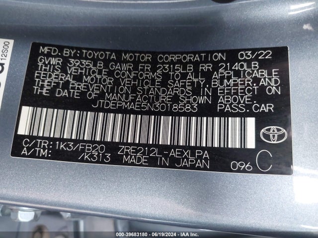 Toyota COROLLA LE 2022 JTDEPMAE5N3018583 Image 9