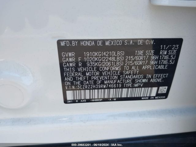 3CZRZ2H39RM746619 Honda Hr-v Awd Lx