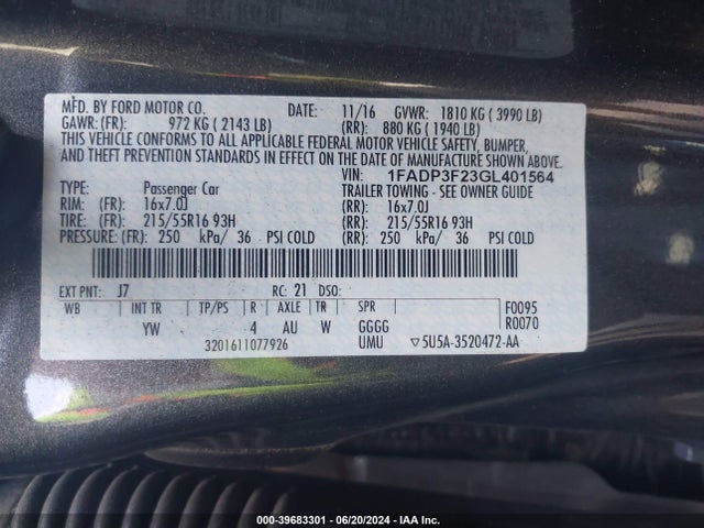 Ford FOCUS SE 2016 1FADP3F23GL401564 Image 9