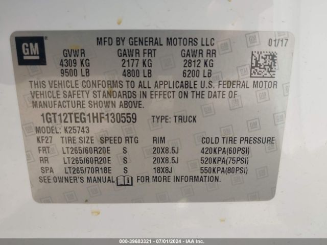 1GT12TEG1HF130559 GMC Sierra 2500hd Slt
