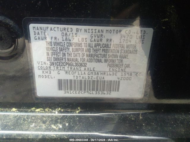 3N1CE2CP9GL353632 Nissan Versa Note S (sr)/s Plus/sl/sr/sv