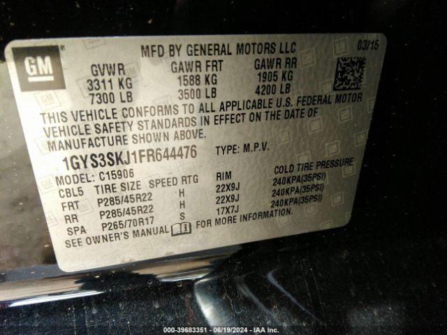 1GYS3SKJ1FR644476 Cadillac Escalade Esv Luxury