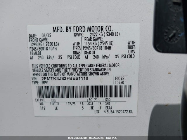 Ford EDGE SEL 2015 2FMTK3J83FBB61118 Image 9