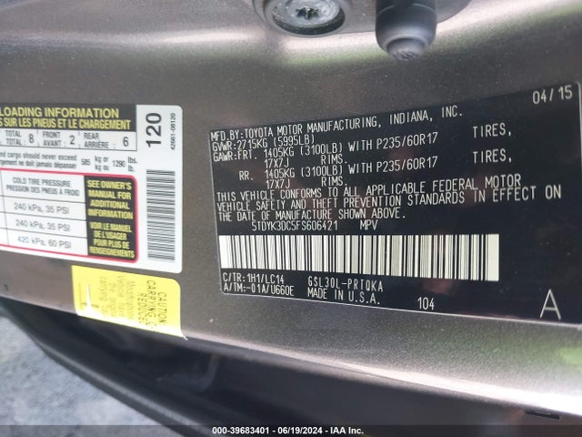 Toyota Sienna Xle 8 Passenger 2015 5TDYK3DC5FS606421 Image 9