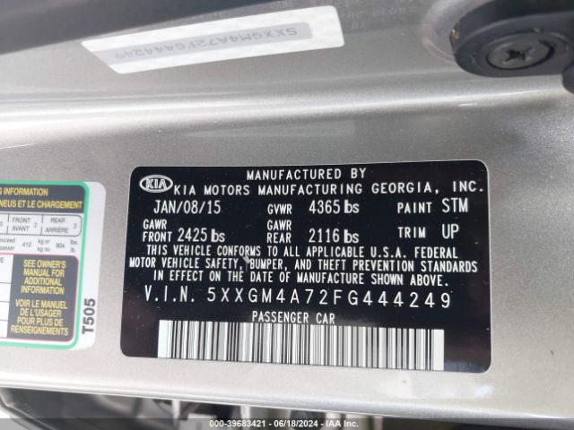 5XXGM4A72FG444249 KIA Optima Lx