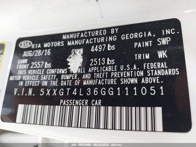 KIA Optima Lx 2016 5XXGT4L36GG111051 Image 9