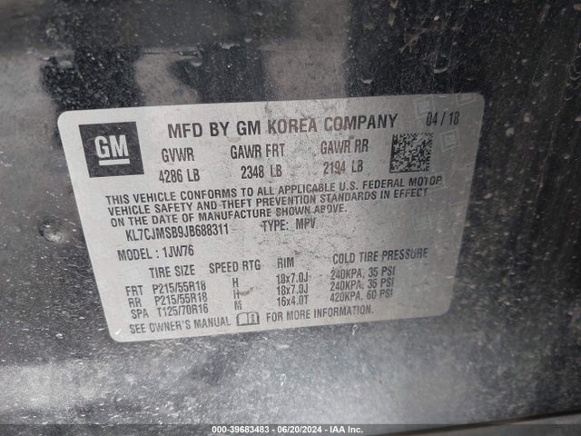 Chevrolet Trax Premier 2018 KL7CJMSB9JB688311 Image 9