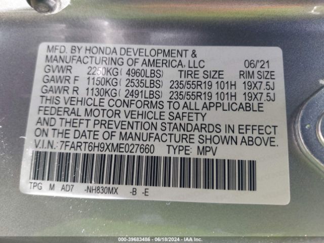 7FART6H9XME027660 Honda Cr-v Hybrid Touring