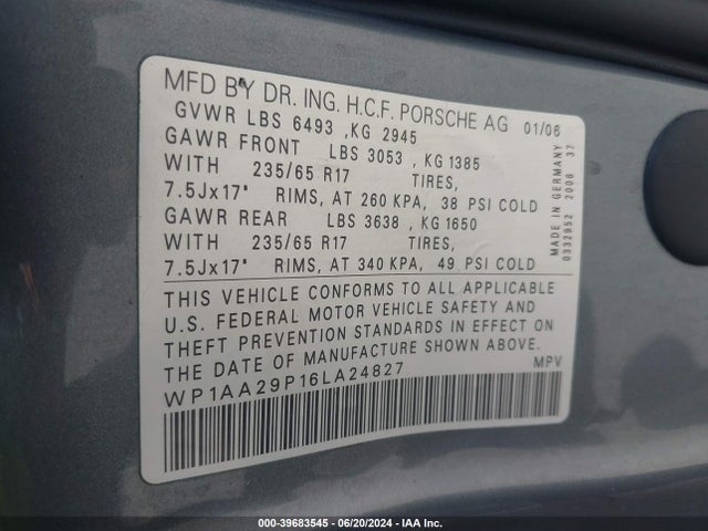 2006 PORSCHE CAYENNE WP1AA29P16LA24827 Photo 8