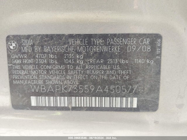 39683546 :رقم المزاد ، WBAPK73559A450577 vin ، 2009 Bmw 328i Xdrive مزاد بيع