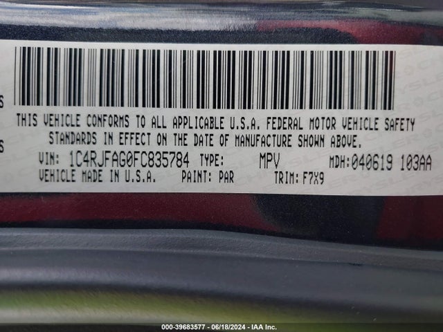 1C4RJFAG0FC835784 Jeep Grand Cherokee Laredo