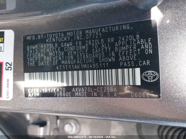 4T1T11AK1MU495111 Toyota CAMRY SE
