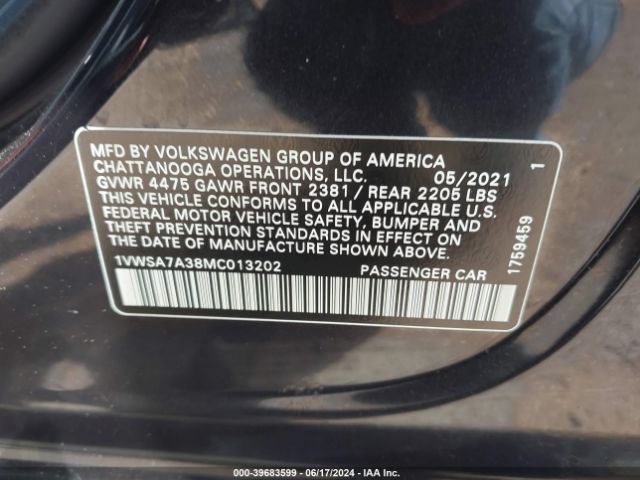 1VWSA7A38MC013202 Volkswagen Passat 2.0t Se