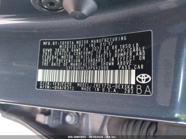 5YFBURHE5HP642006 Toyota COROLLA SE
