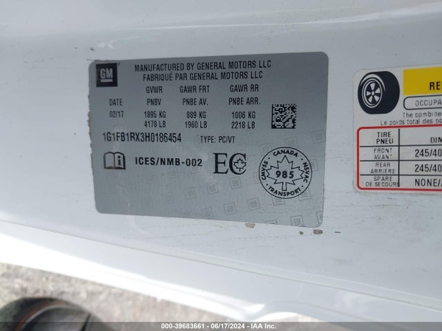 Chevrolet Camaro 1lt 2017 1G1FB1RX3H0186454 Image 9