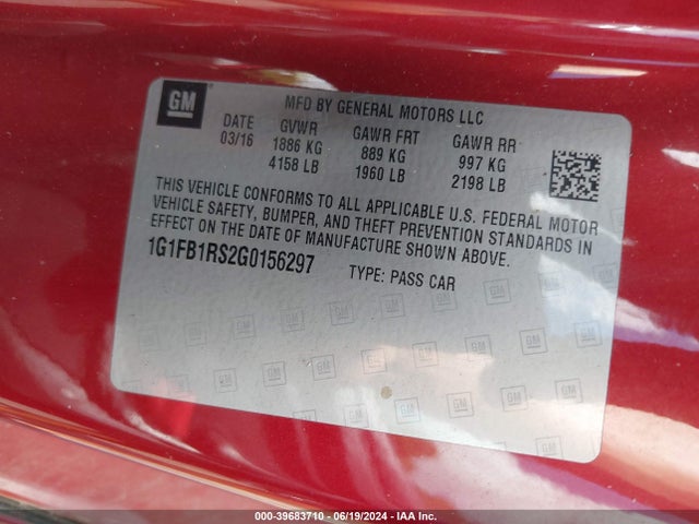 Chevrolet Camaro 1lt 2016 1G1FB1RS2G0156297 Image 9