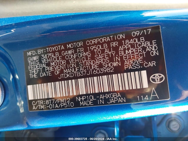Toyota Prius C Three 2018 JTDKDTB37J1603982 Image 9