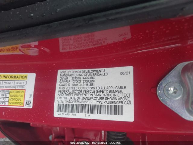 1HGCV1F38MA082079 Honda Accord Sport