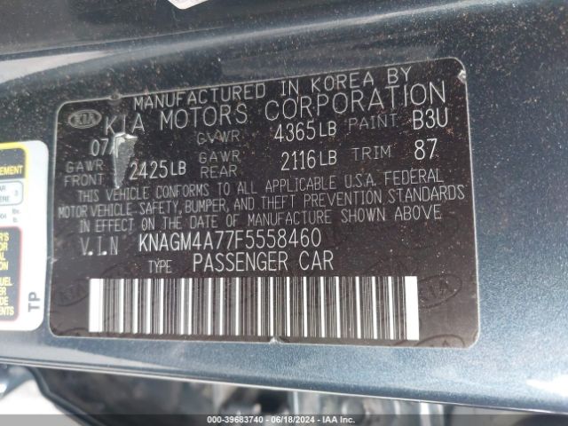 KNAGM4A77F5558460 KIA Optima Lx