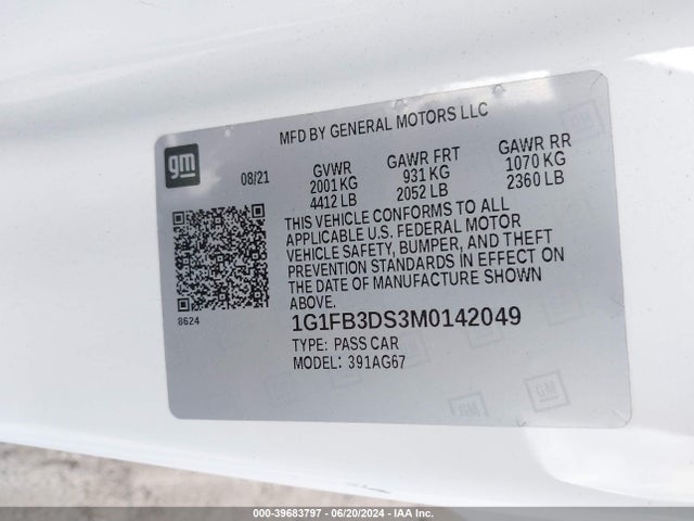 Chevrolet Camaro Rwd  1lt 2021 1G1FB3DS3M0142049 Image 9