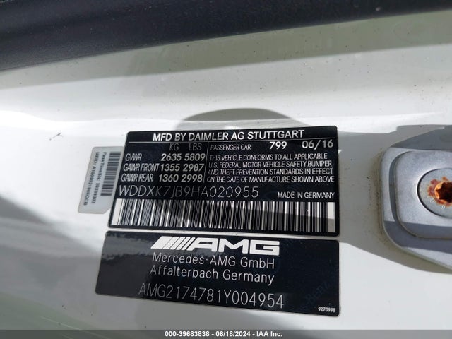 WDDXK7JB9HA020955 Mercedes-Benz Amg S 63 4matic