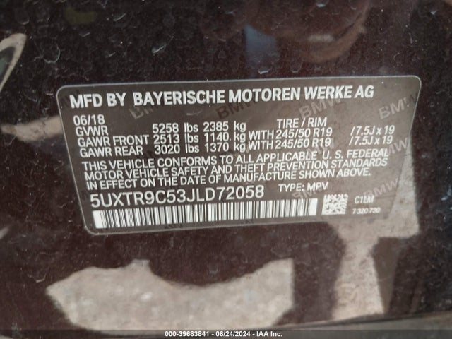 BMW X3 Xdrive30i 2018 5UXTR9C53JLD72058 Image 9