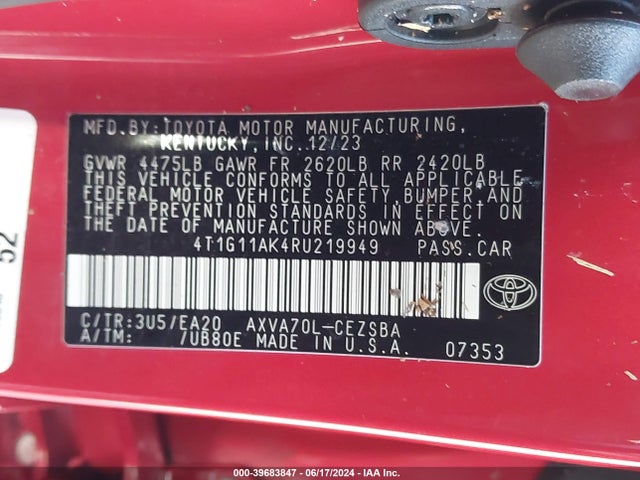 Toyota CAMRY SE 2024 4T1G11AK4RU219949 Image 9