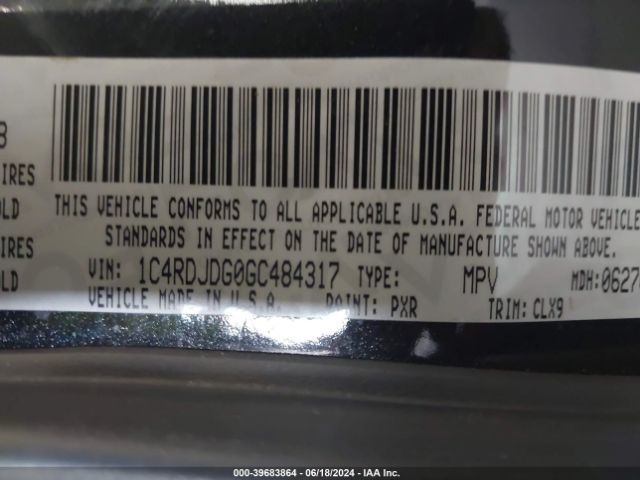 1C4RDJDG0GC484317 Dodge DURANGO LIMITED