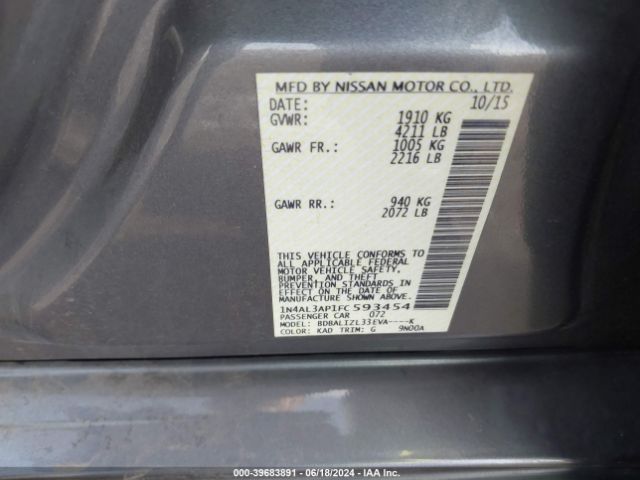 1N4AL3AP1FC593454 Nissan Altima 2.5 Sv