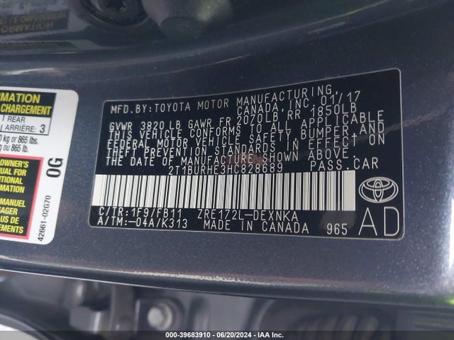 Toyota COROLLA LE 2017 2T1BURHE3HC828689 Image 9