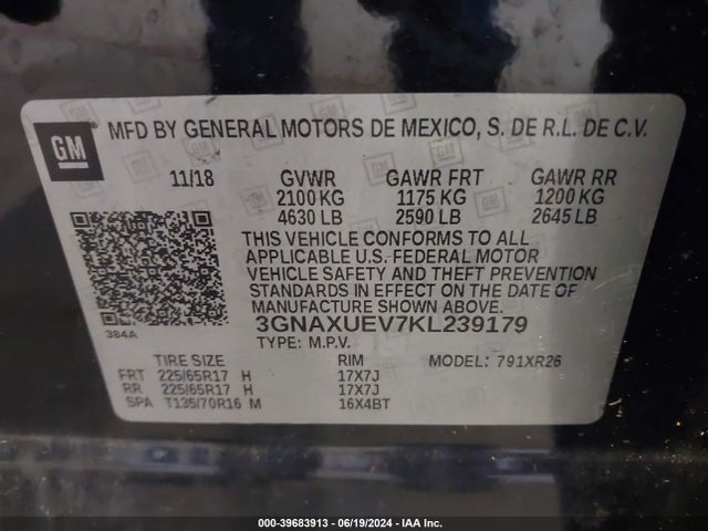 Chevrolet EQUINOX LT 2019 3GNAXUEV7KL239179 Image 9