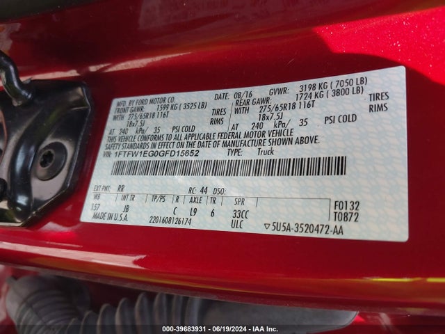Ford F-150 Xlt 2016 1FTFW1EG0GFD15652 Image 9