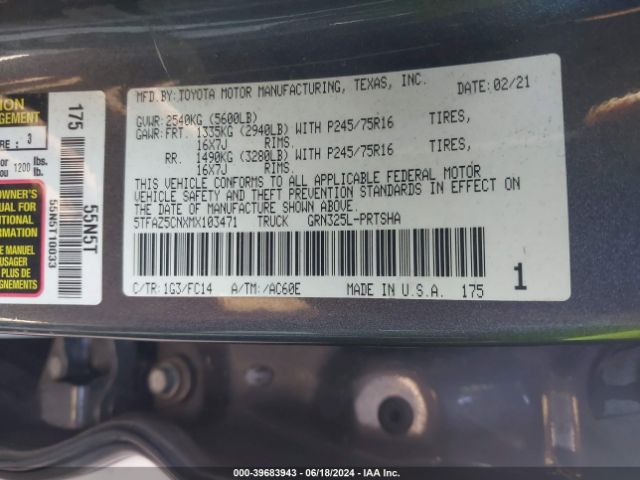 5TFAZ5CNXMX103471 Toyota Tacoma Sr5 V6