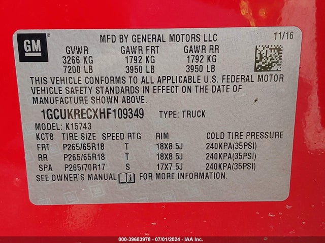 Chevrolet Silverado 1500 2lt 2017 1GCUKRECXHF109349 Image 9