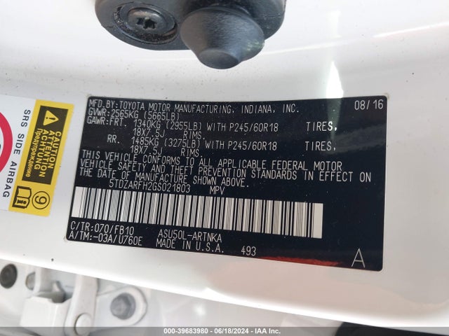 Toyota Highlander Le 2016 5TDZARFH2GS021803 Image 9