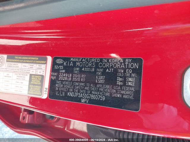 KIA SOUL + 2016 KNDJP3A51G7860759 Image 9