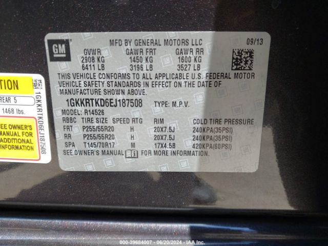 1GKKRTKD6EJ187508 GMC Acadia Denali