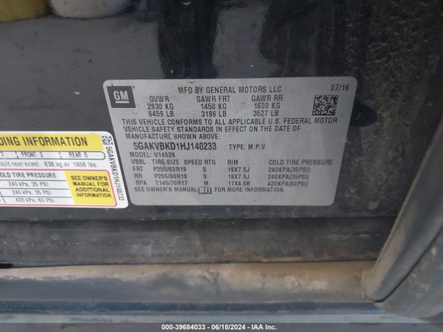 5GAKVBKD1HJ140233 Buick Enclave Leather