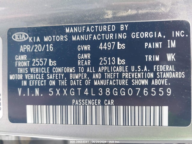 KIA Optima Lx 2016 5XXGT4L38GG076559 Image 9