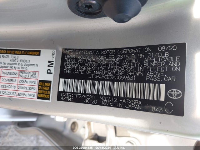 Toyota COROLLA SE 2021 JTDP4MCE7MJ059631 Image 9