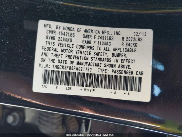 1HGCR3F86FA021733 Honda Accord Ex-l V-6