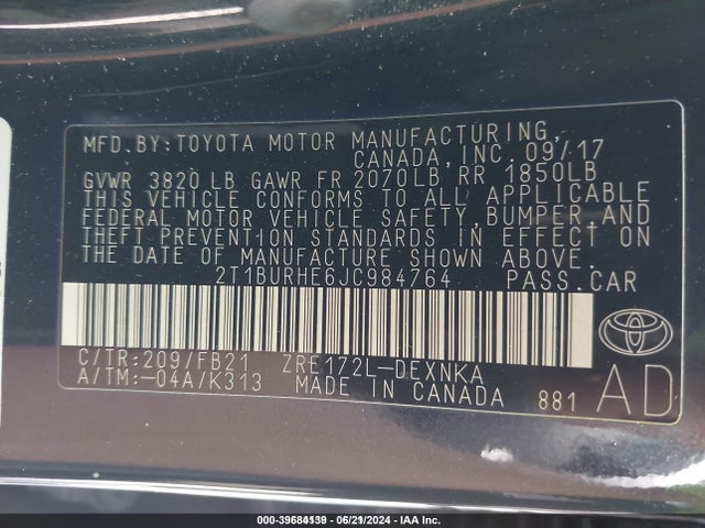 Toyota COROLLA LE 2018 2T1BURHE6JC984764 Image 9
