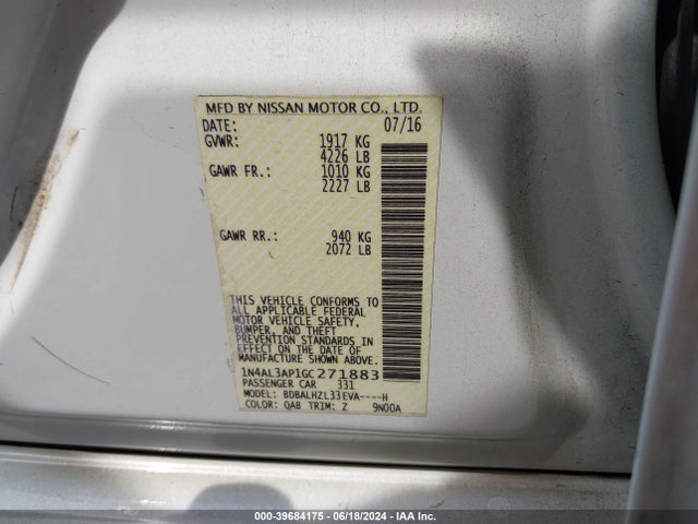 Nissan Altima 2.5 Sr 2016 1N4AL3AP1GC271883 Image 9