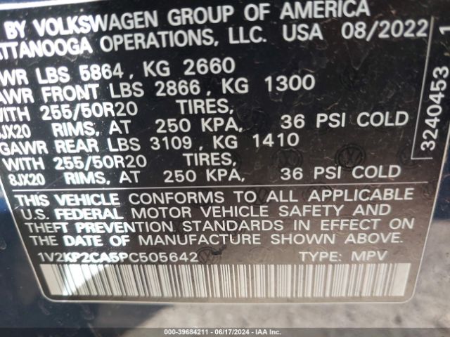 1V2KP2CA5PC505642 Volkswagen Atlas 2.0t Se W/technology