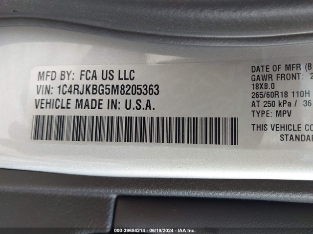 1C4RJKBG5M8205363 Jeep Grand Cherokee L Limited 4x4