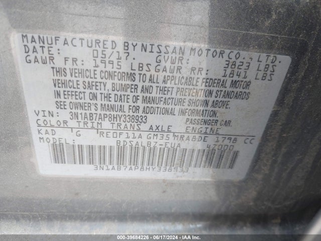 Nissan SENTRA S 2017 3N1AB7AP8HY338933 Image 9