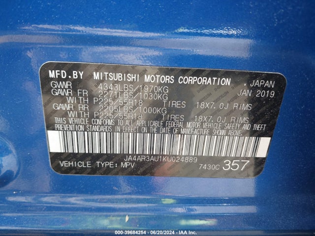JA4AR3AU1KU024889 Mitsubishi Outlander Sport 2.0 Es