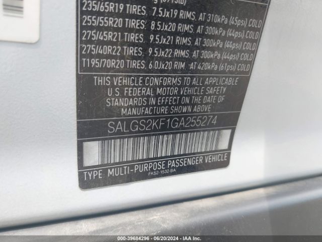 SALGS2KF1GA255274 Land Rover Range Rover 3.0l V6 Turbocharged Diesel Hse Td6